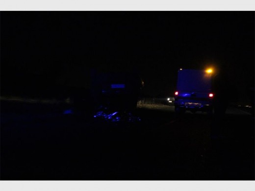 The red Toyota RunX was found on its roof after overturning on the R41.