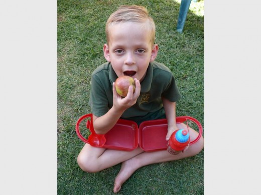 Zandré Pretorius is ready for Grade 1 with his healthy lunch box. Photo: Alanicka Lotriet.